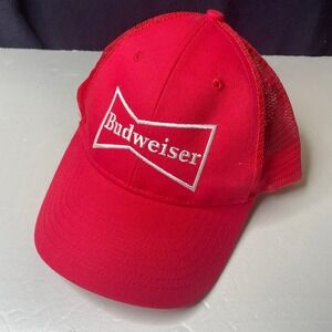 Budweiser Red Trucker Hat Embroidered Logo Mesh Back‎ Adjustable Snapback